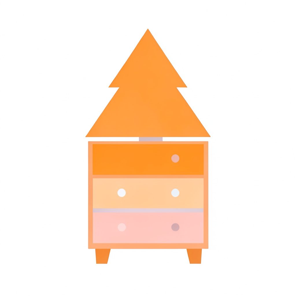 Flat vector icon of a tall pine dresser with layered paint finish in soft pastel tones.